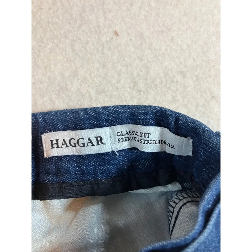 Haggar Premium Stretch Denim Mens Classic Fit Blue Jeans 42x29 Medium Wash NEW